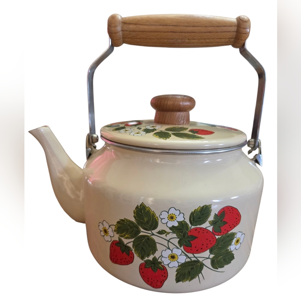 Vintage Gailstyn Sutton Strawberry Porcelain Enamel Teapot Retro Cottagecore